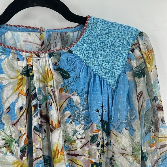 Anthropologie Bl-nk Sequin-Embellished Blouse Blue Small Small NWT - Picture 6 of 10